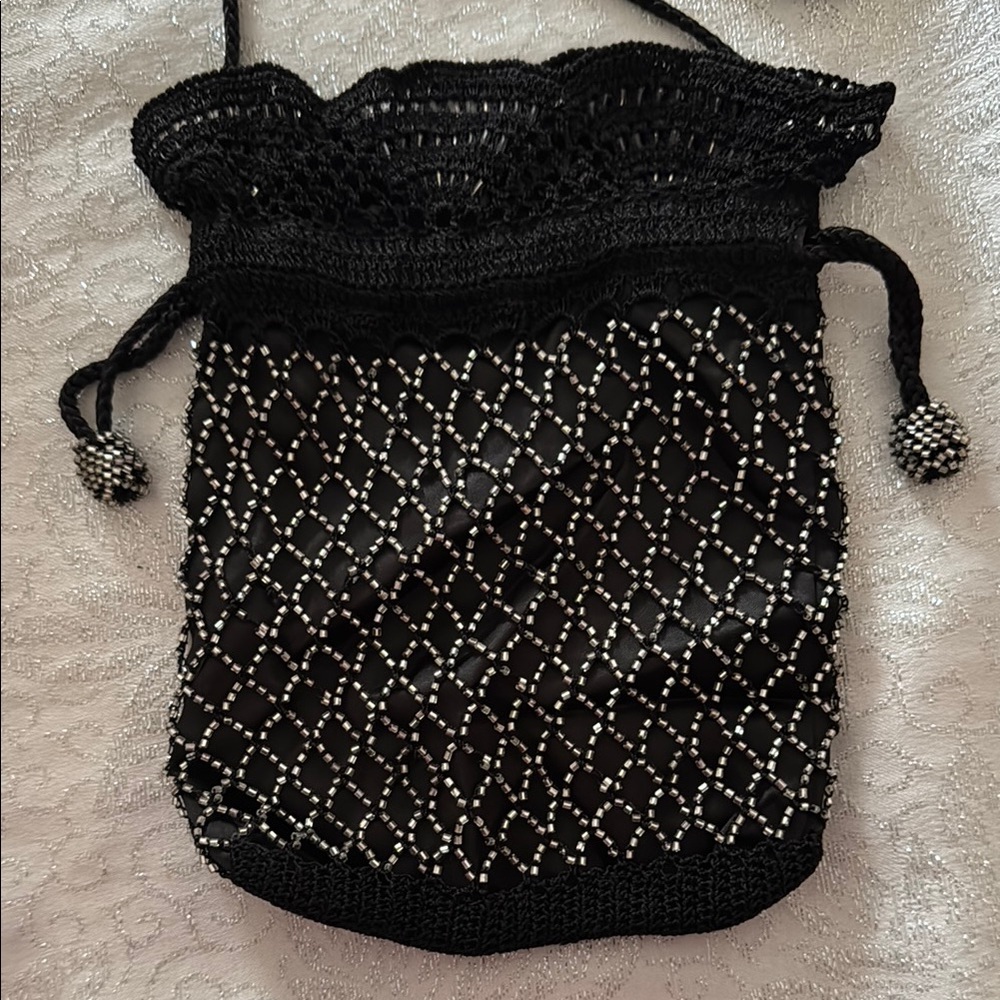 Black and Silver Lace Clutch with Starry Pattern
